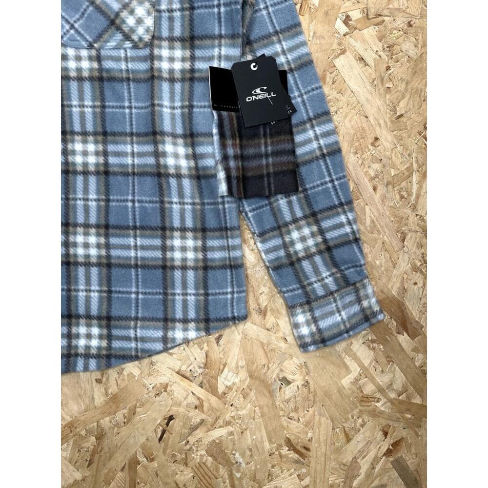 ONeill Fleece Flannel Shirt Mens Medium Blue Plaid Snap Button Long Sleeve - Picture 3 of 14